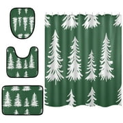 Natures Evergreens Bathroom Accessory Curtain Sets Bath Curtain Anti-Slip Mats and Toilet Pad 66x72in