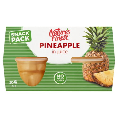 Nature's Finest Fruit Pots Pineapple in Juice 4 x 113g, British Import (Pack of 3)
