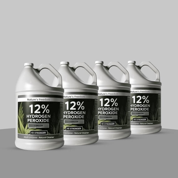 Nature's Freedom 12% Hydrogen Peroxide Concentrate, Food Grade Household Cleaner, H2O2 & Purified Water Only, 4 Pack
