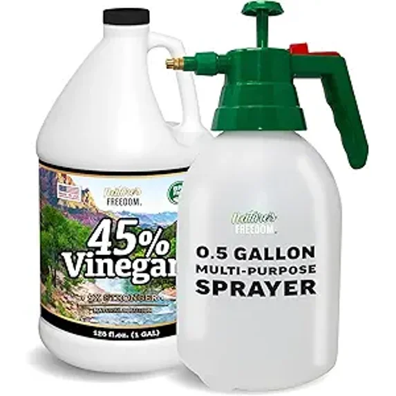Nature's Freedom 45% Concentrated Vinegar Cleaning Solution, Multi-Purpose Household Cleaner with Garden Pump Sprayer, 1 Gallon