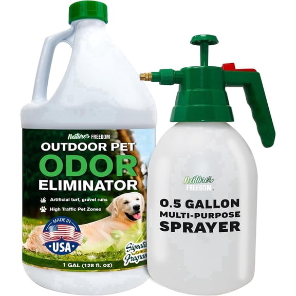 Nature's Freedom Outdoor Pet Odor Eliminator Gallon Enzyme Cleaner with Pump Sprayer