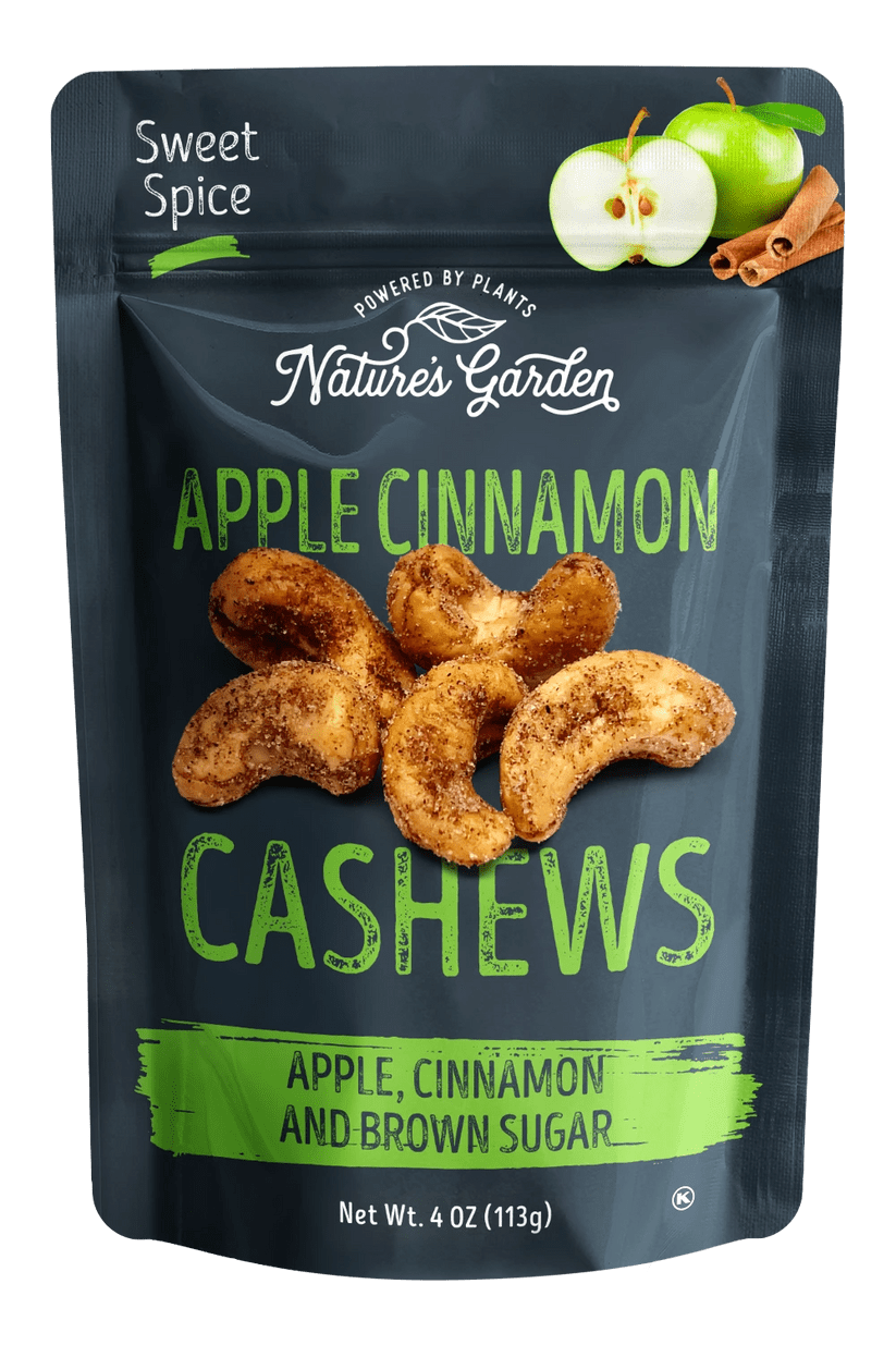Nature's Garden Apple Cinnamon Cashews, 4 oz (Pack of 6) - Seasoned Roasted Cashews, Flavored Nuts Snack Pack, Organic Cinnamon Cashew, Healthy Snack Pack for Adults, Gluten Free Cashews