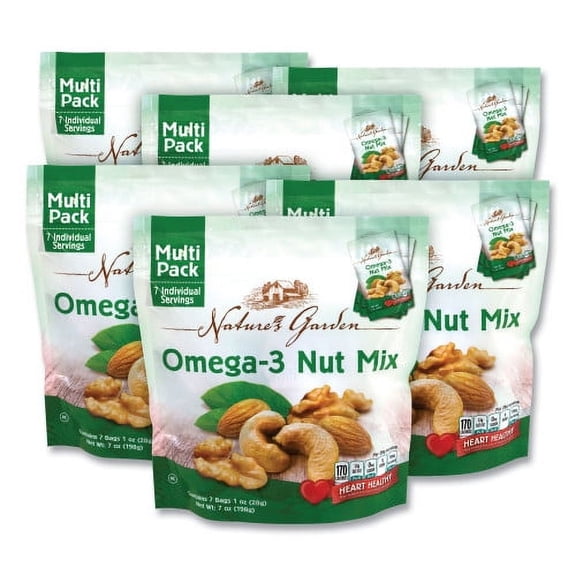 Nature's Garden Omega-3 Nut Mix, 1 oz Pouch, 7 Pouches/Pack, 6 Packs/Carton, Each