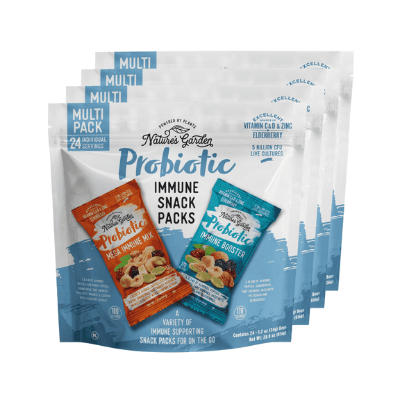 Nature's Garden Probiotic Immune Snack Packs 28.8oz (1.2oz x 24) - Pack of 4 - Plant-Based, Gluten-Free, Non-GMO, Convenient Healthy Snacks