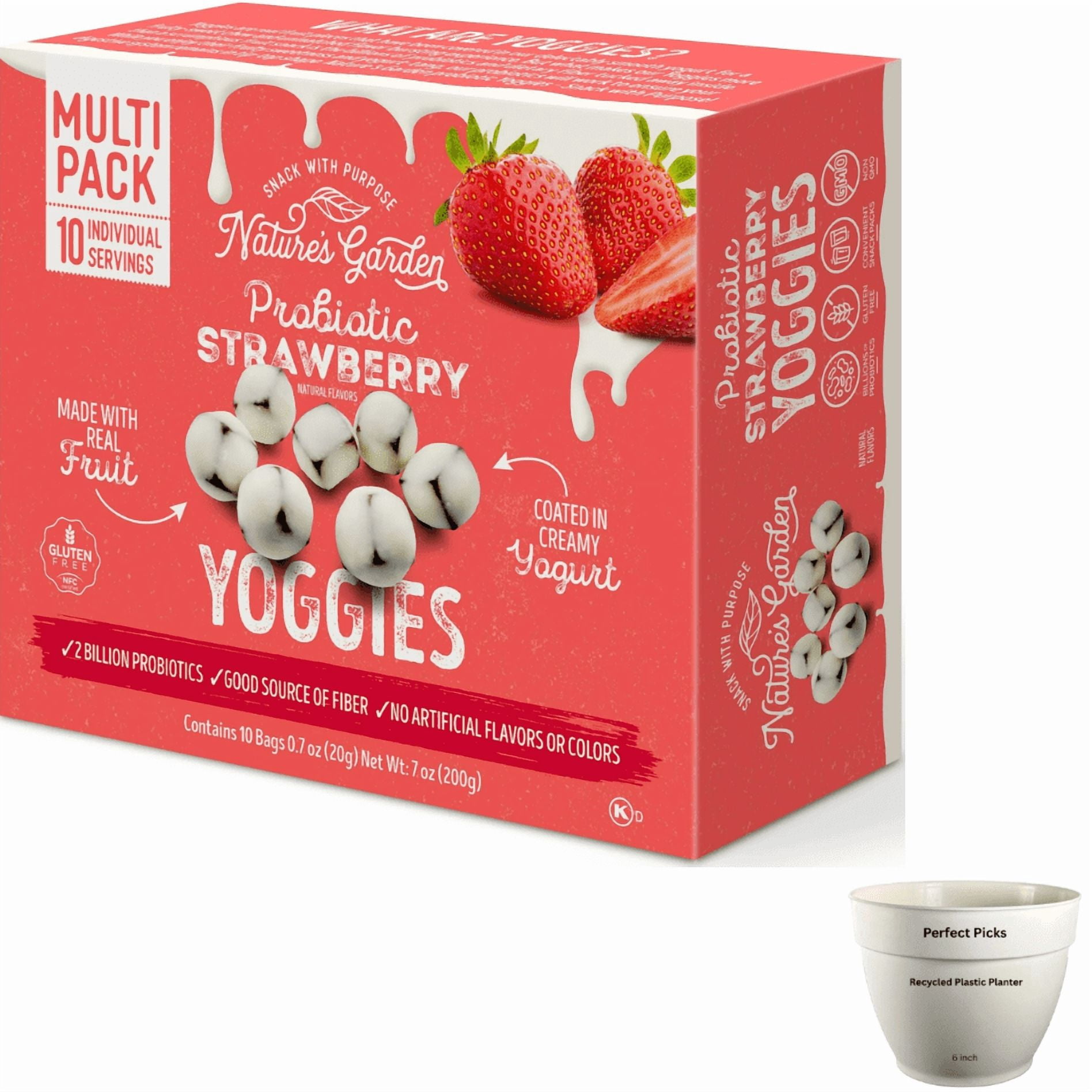 Nature's Garden, Probiotic Strawberry Yoggies, Gluten- Free, Non-GMO, Soft Chew, Fruit Snacks, 0.7 oz, 10 Count (4 pack)