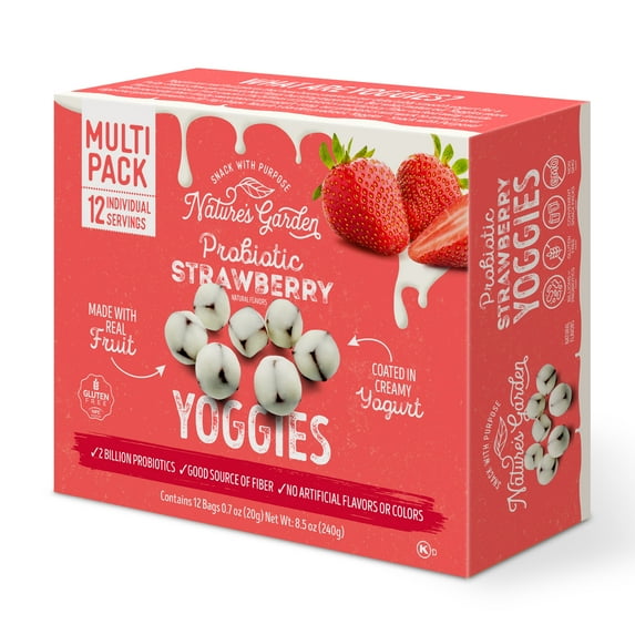 Nature's Garden, Probiotic Strawberry Yoggies, Gluten- Free, Non-GMO, Soft Chew, Fruit Snacks, 0.7 oz, 12 Count