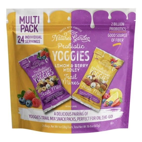 Natures Garden Probiotic Yoggies Trail Mix, Variety Pack, 1 oz, 24 ct