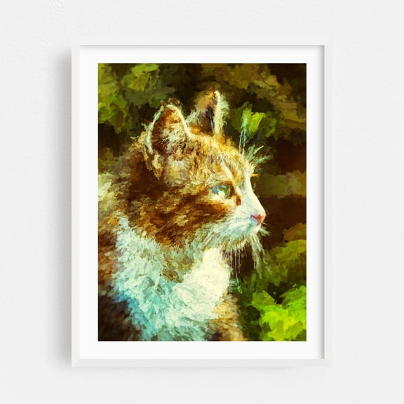 Nature's Gaze - Photography Cat Modern Art Nature Floral Abstract Animal Vintage White Framed Wall Art Print 5 x 7 inches