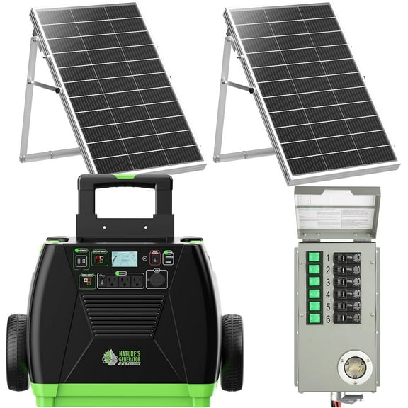 Nature's Generator Elite Gold - PE System:3600W Solar & Wind Powered Pure Sine Wave Off-Grid Nature's Generator Elite+2pcs 100W Solar Panel+Nature's Generator Power Transfer Kit Elite