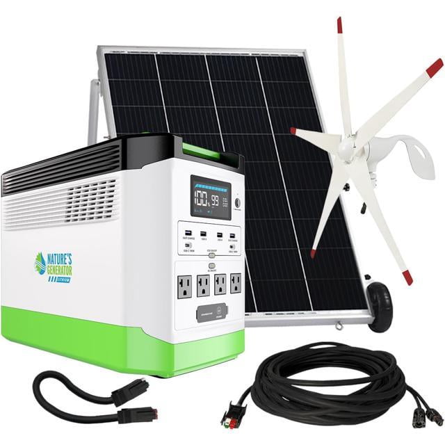 Nature's Generator Lithium 1800 Gold WE:1800W Solar & Wind Powered Nature's Generator Lithium+100W Solar Panel with 50ft cable+Wind Turbine with Adapter