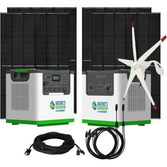 Nature's Generator Lithium 3600 Platinum Pro WE,1 x Lithium 3600 + 1 xPod + 4x 410 Panels + 1 x Wind Turbine + 50' Cable + Powerhouse Branch Cables