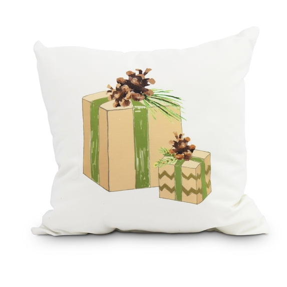 Nature's Gift 16 Inch Off White Holiday Print Decorative Throw Pillow