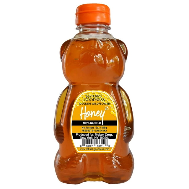 Nature's Goodness Golden Wild Flower Honey 12 oz Teddy Bear Jar