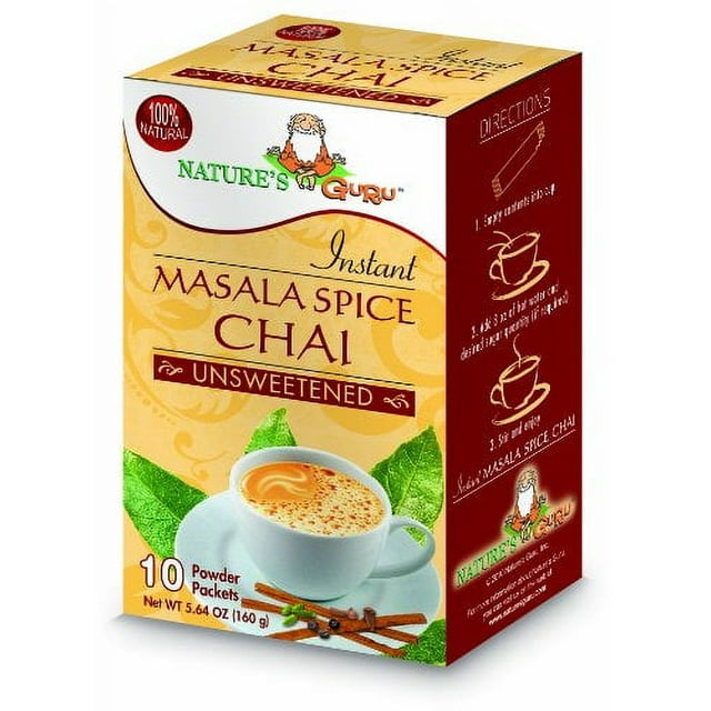 Nature's Guru Instant Masala Spice Chai Tea Drink Mix Unsweetened 10