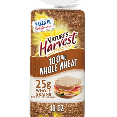 Nature's Harvest 100% Whole Wheat Bread, 16 oz, Wheat Bread, Bag