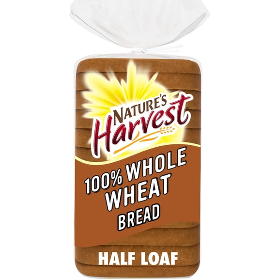 Nature's Harvest 100% Whole Wheat Bread, Half Loaf, 12 oz, Sandwich Bread, Bag