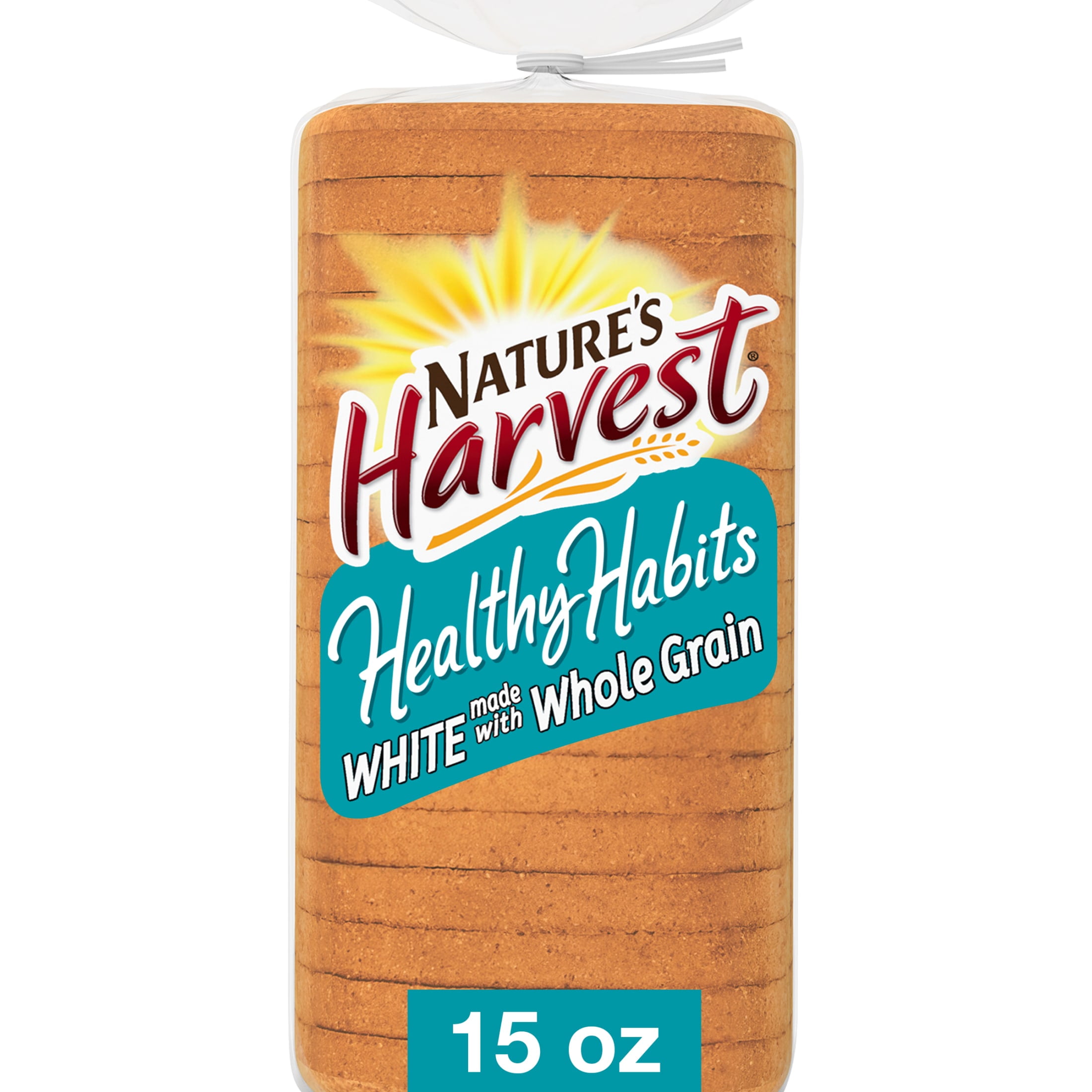 Nature's Harvest Healthy Habits White Made with Whole Grains Bread, 15 oz, Plain White Bread, Bag