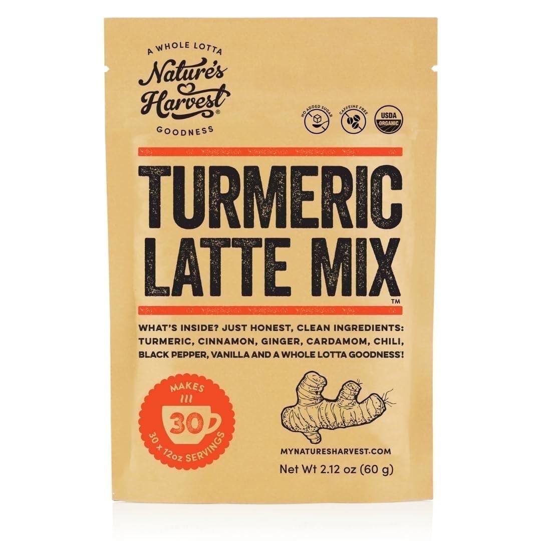 Nature's Harvest Turmeric Latte Mix Powder – Organic Golden Milk Superfood Blend 2.12 oz, 30 Servings