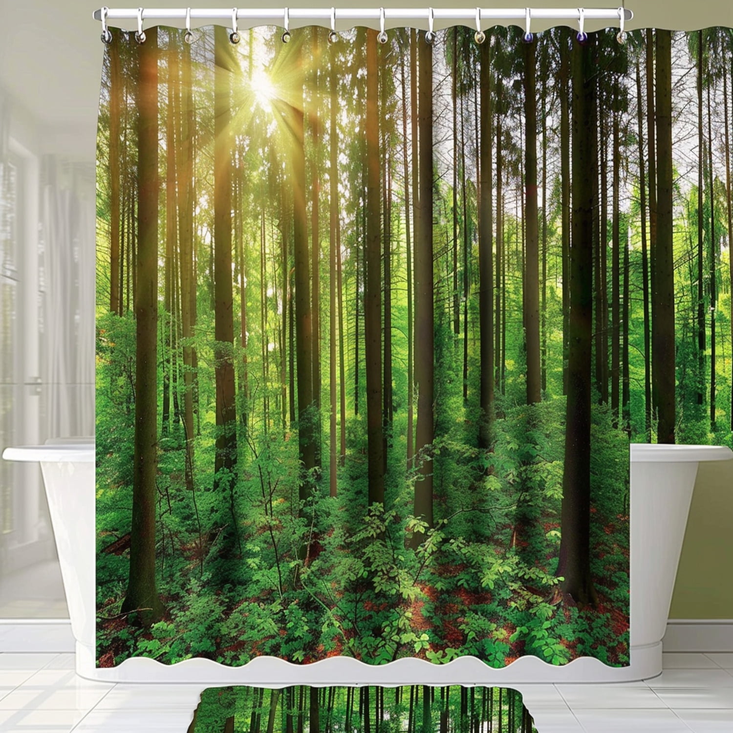 Nature's Haven: Green Forest Shower Curtain Set Refresh Your Bathroom ...