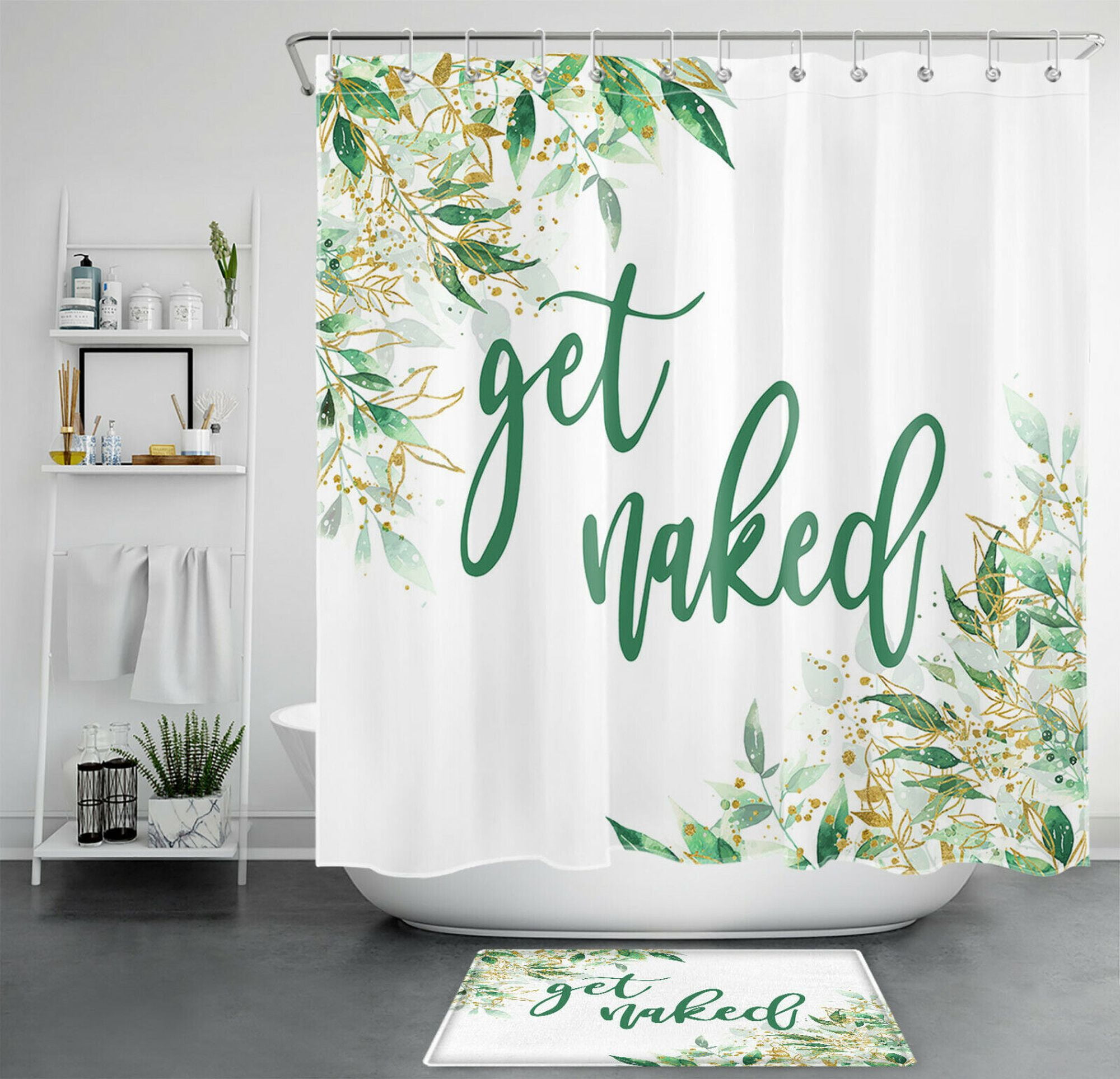 Nature's Humor Vibrant Leaves & Playful Phrases Shower Curtain Set for