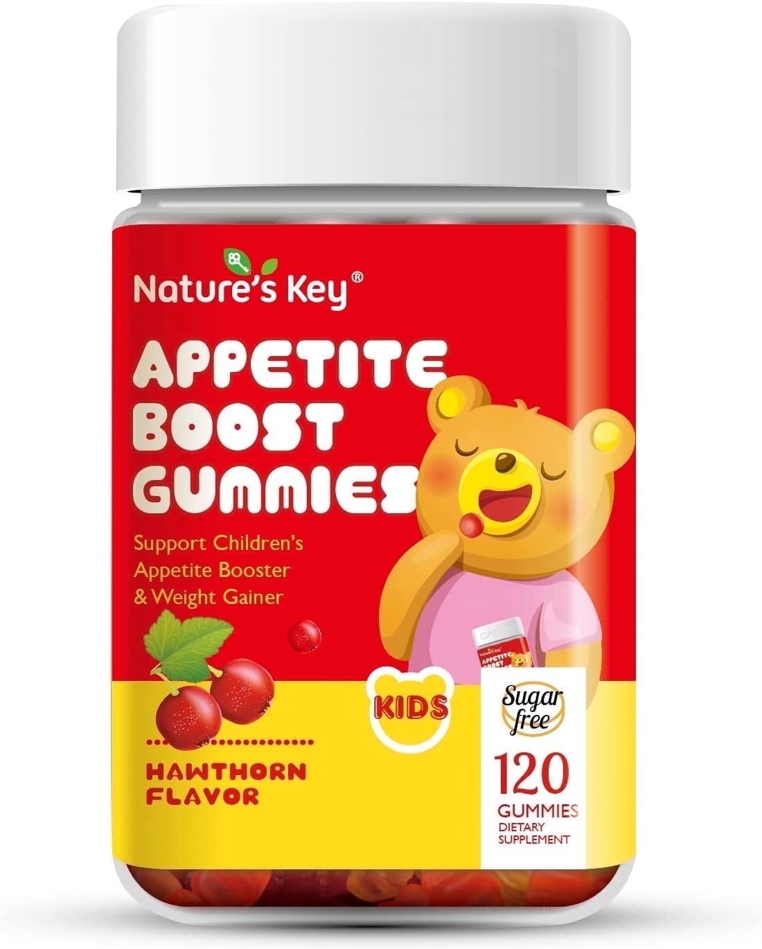 Nature's Key Appetite Booster Gummies - for Kids to Eat More, Support Appetite Stimulant and Weight Gainer -Hawthorn Flavor (120 Count, Pack of 1)