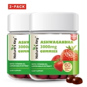 Natures Key Ashwagandha Gummies 3000mg Equivalent, Stress & Mood Wellness Support, Strawberry Flavor, 60 Count, 2-Pack