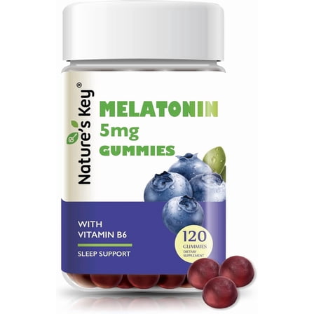 Nature's Key Melatonin Gummies for Kids & Adults, 2.5mg 5mg or 10mg Dose Gummy with Vitamin B6, Natural Blueberry Flavor 120 Ct