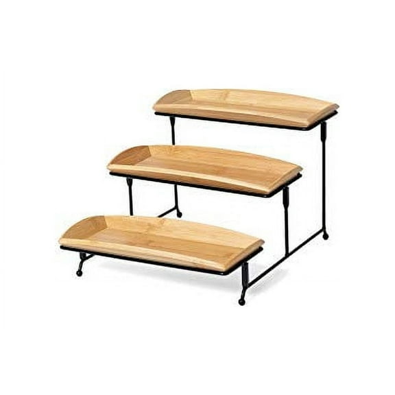 Nature's Kitchen 3 Tier Serving Tray, Bamboo Rectangle 12 x 5.75 Inch Serving Platters, Tiered Serving Stand for Desserts and Appetizers
