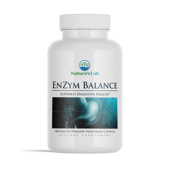 Nature's Lab Enzym Balance - 180 Capsules (6 Month Supply) - 16 Digestive Enzymes with Aloe, Turmeric, Ginger, Oregano - Ease Gas, Bloating & Constipation*