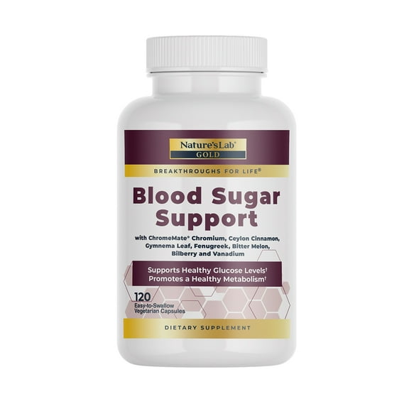 Nature's Lab Gold Blood Sugar Support - Supports Healthy Blood Sugar Levels* - 400mg Ceylon Cinnamon, ChromeMate Chromium, 250mg Gymna Leaf Extract - 120 Capsules (60 Day Supply)