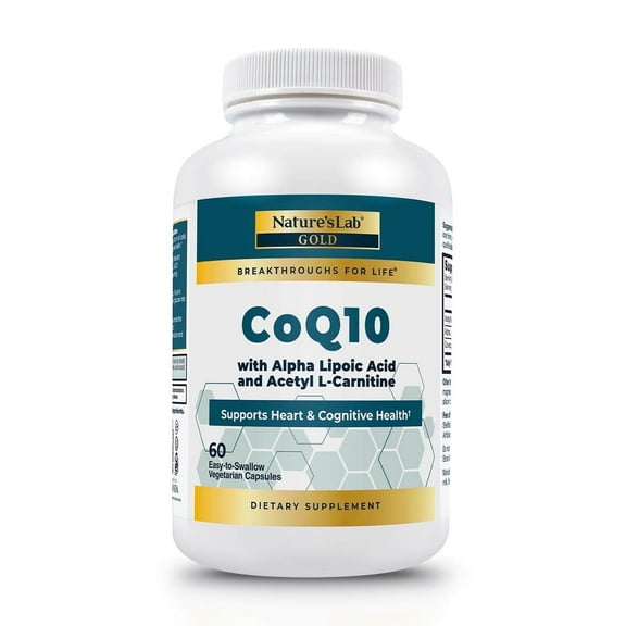 Nature's Lab Gold CoQ10 + Alpha Lipoic Acid + Acetyl L-Carnitine HCl - 60 Capsules (1 Month Supply) - Supports Heart and Cognitive Health*