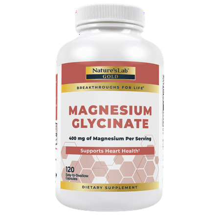 Nature`s Lab Gold Magnesium Glycinate 400mg - 120 Capsules (30 Day Supply) - Supports Cardiovascular Health, Muscle & Nerve Function*