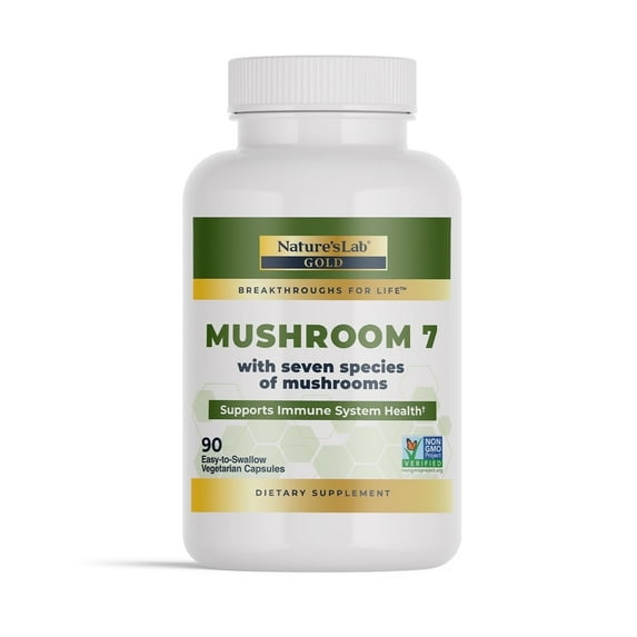 Nature's Lab Gold Mushroom 7 Organic Blend - 90 Capsules (45 Servings) - Benefits the Immune System, Cell Function and Endurance*