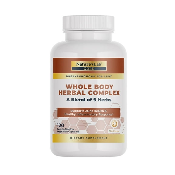 Nature's Lab Gold Whole Body Herbal Complex - Turmeric, Boswellia, Ginger, Green Tea, Rosemary - 120 capsules (60 Day Supply)