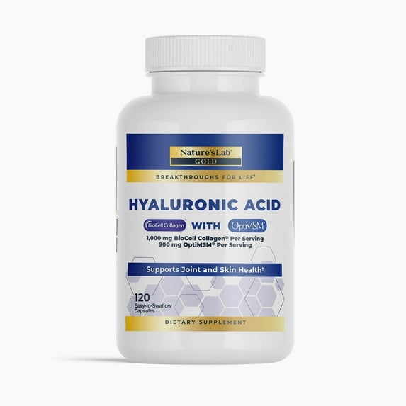 Nature's Lab Hyaluronic Acid with Biocell Collagen and MSM - 120 Capsules (40 Day Supply) - Skin Hydration, Joint Health*