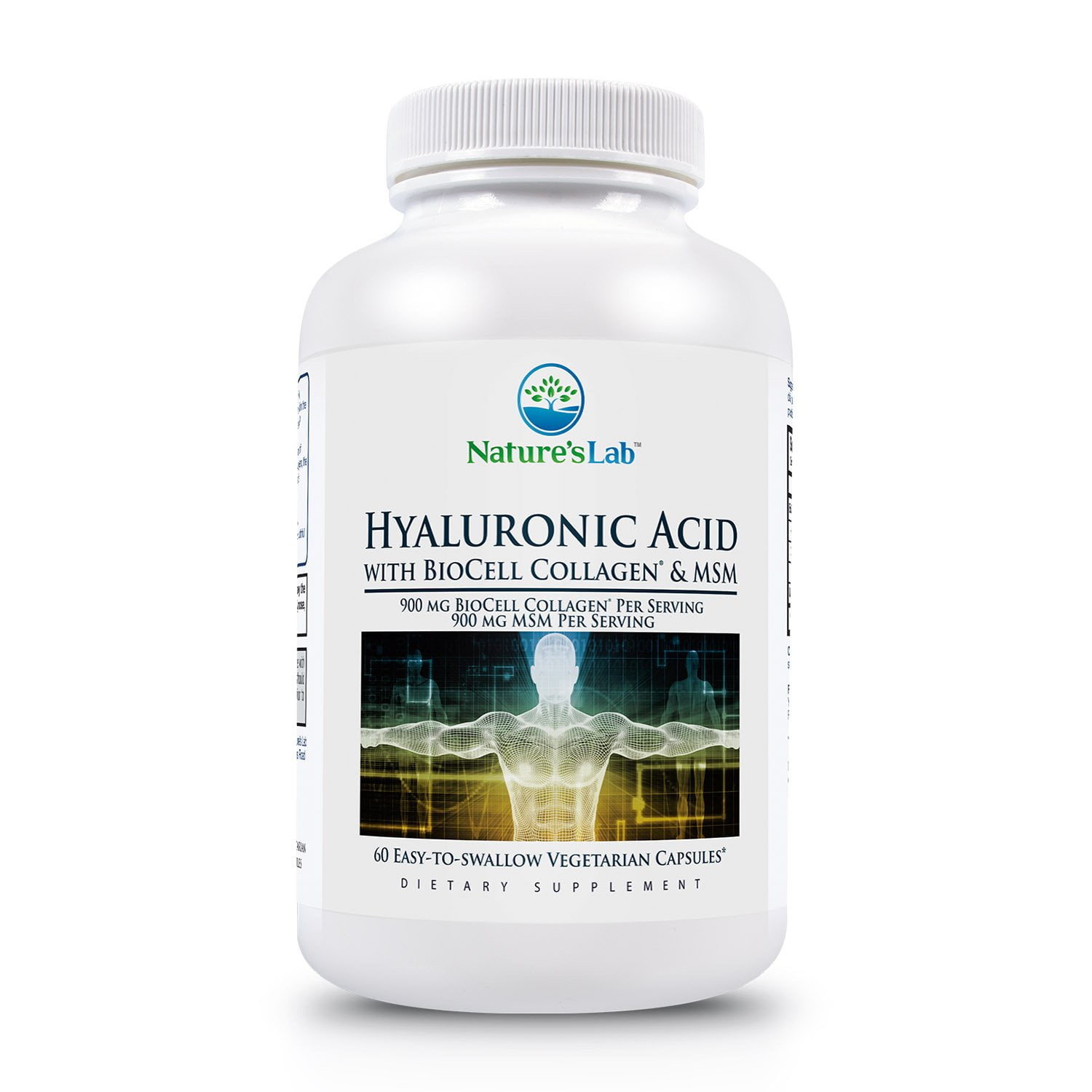 Nature's Lab Hyaluronic Acid with Biocell Collagen and MSM 60 Capsules (20 Day Supply) Skin
