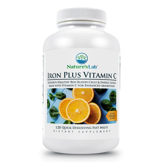 Nature's Lab Iron Plus Vitamin C Fast Melt Tablets 120 Tablets