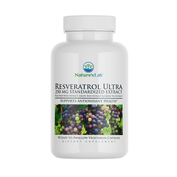 Nature's Lab Resveratrol Ultra - 90 Count (3 Month Supply) - Antioxidant Supplement* - 250mg Trans-Resveratrol, Red Wine Extract, Green Tea Extract- Non-GMO, Gluten Free, Vegan