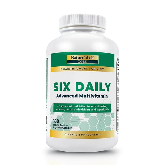 Nature's Lab Six Daily Advanced Multivitamin - 180 Capsules (30 Day Supply) Over 90 Nutrients, Minerals, Antioxidants, Herbs & Whole Foods
