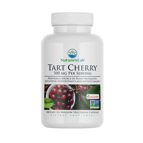 Natures Lab Tart Cherry 500mg 180 Capsules (6 Month Supply) - Contains Powerful Antioxidants & Flavonoids, Supports Metabolic Functions & General Wellness Non-GMO, Vegan, Gluten Free*