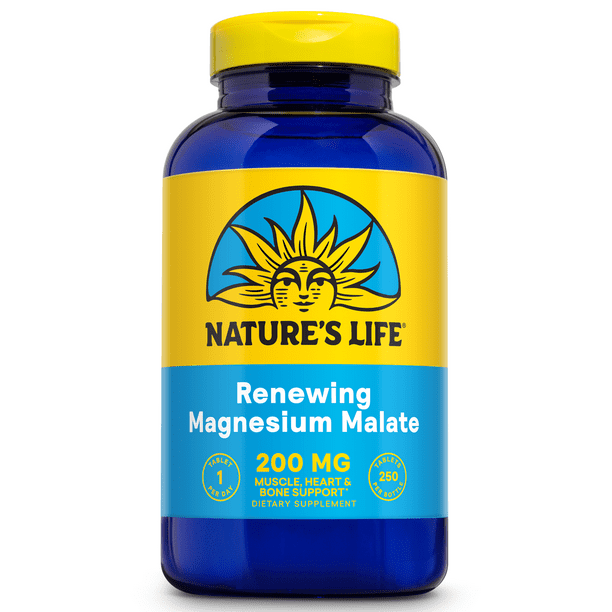 Nature's Life Magnesium Malate 1300mg | With Malic Acid for Maximum Absorption | May Support Healthy Bones, Teeth & Nerve Function | Non-GMO | 250 Ct