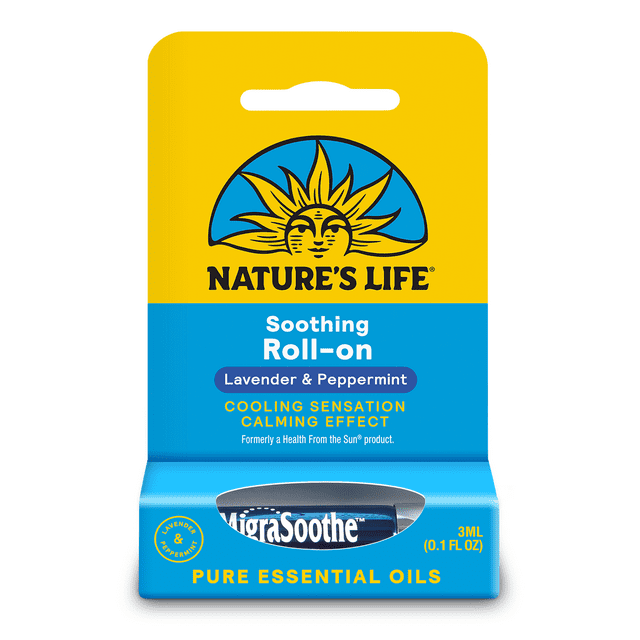 Nature's Life MigraSoothe | Cool & Refreshing Effect| Essential Oil Roll-On Stick Featuring a Blend of Peppermint & Lavender Oils