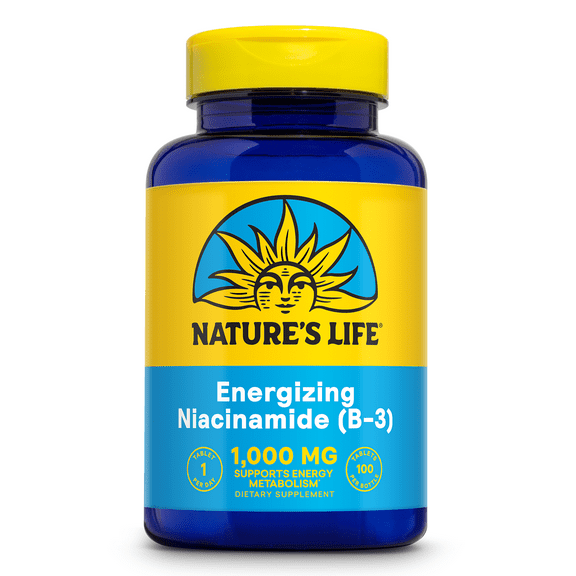 Nature's Life Niacinamide, 1000 mg | Non Flushing Vitamin B3 Niacin Supplement | 100 Vegetarian Tablets