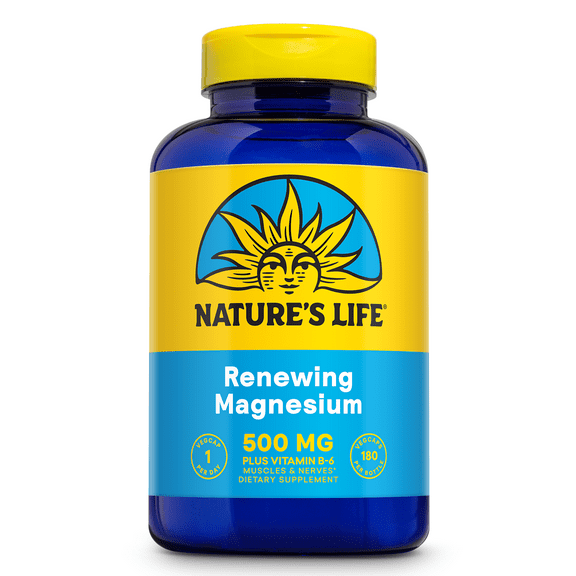 Natures Life Renewing Magnesium 500 mg - Magnesium Citrate, Magnesium Malate, Magnesium Oxide Plus Vitamin B-6 - Muscles and Nerves Support - Lab Verified (180 Servings, 180 VegCaps)