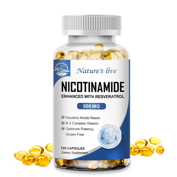 Nature's Live Nicotinamide 500mg Resveratrol 100mg - NAD Supplement - Anti-Aging 120 Capsules