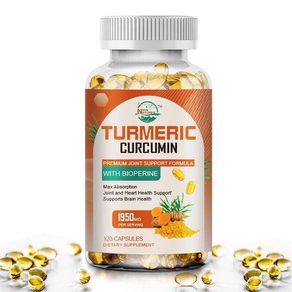 Nature's Live Turmeric Curcumin Highest Potency 95% 1950mg with BioPerine 120 Capsules
