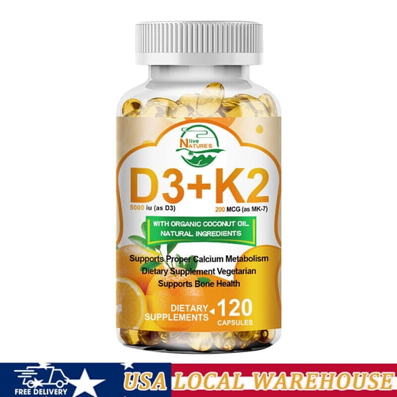 Nature's Live Vitamin D3 & K2 2-in-1 Support for Strong Bones and a Healthy Cardiovascular System 120 capsules