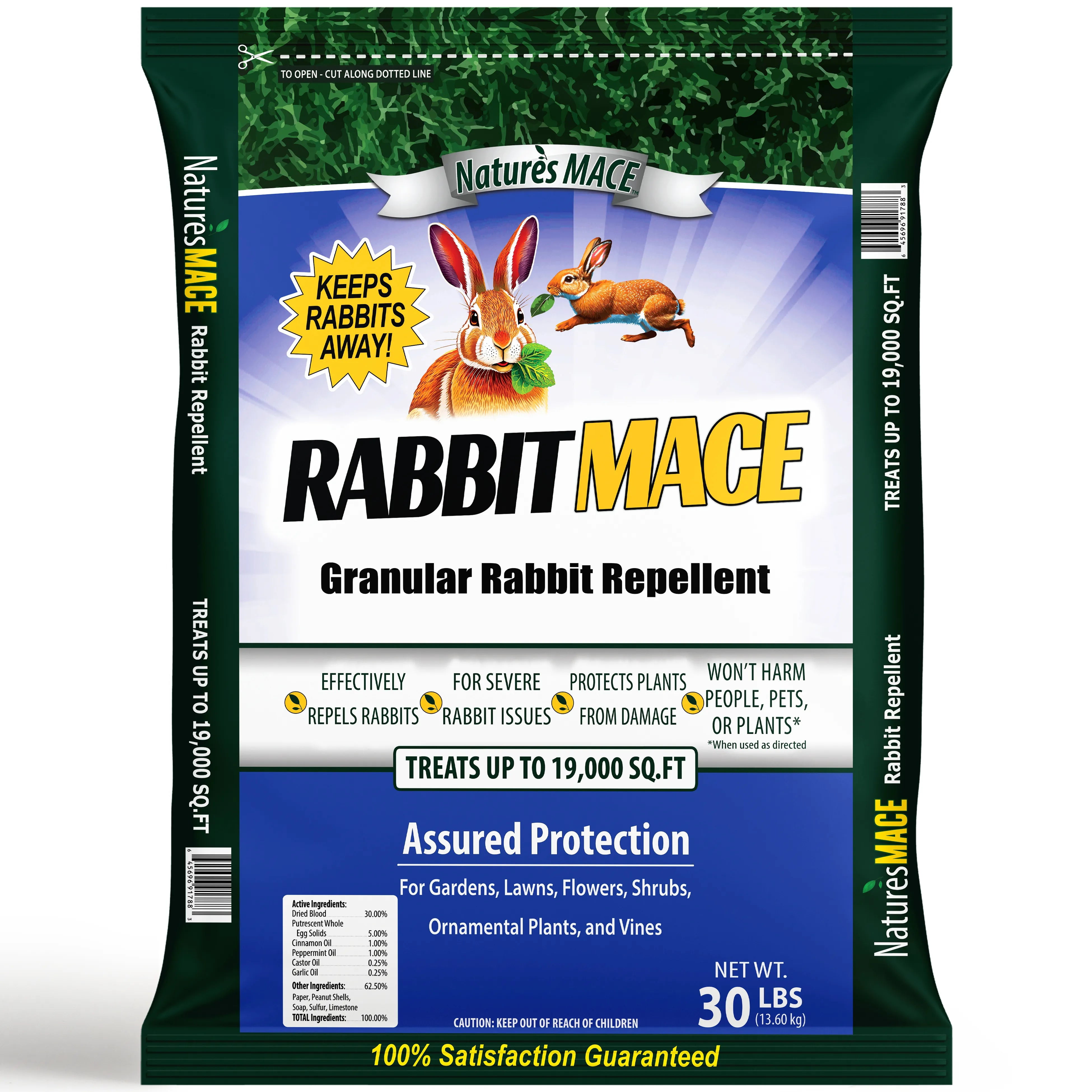 Nature's Mace Granular Rabbit Repellent, 30 Lb, Treats 19,000 Sq.ft, Protects Flowers and Plants