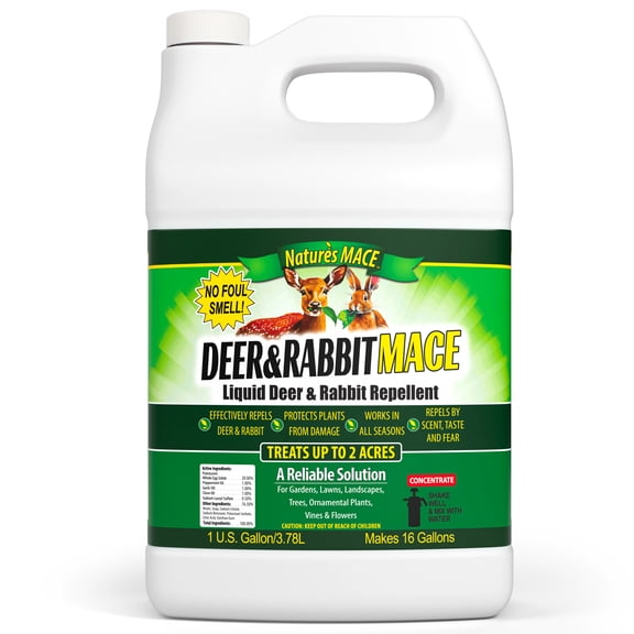 Nature's MACE Deer & Rabbit Repellent, 1 Gallon Concentrate, Makes 16 Gallons, Treats up to 2 Acres