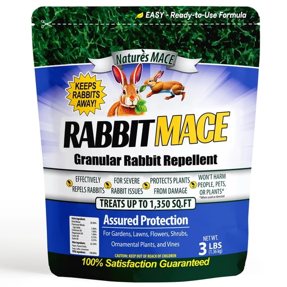 Nature’s Mace Rabbit Mace, Rabbit Repellent Outdoor, Rabbit Deterrent For Yard, Garden, Landscape, Flowers, Yard, Keep Bunnies Out, 3 Pounds, Safe Around Dogs, Pets, People, & Plants